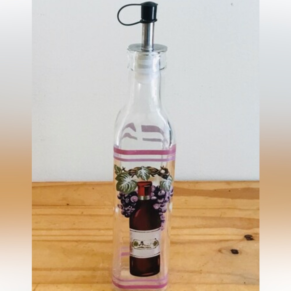 Hand Painted Decorative Olive Oil / Vinegar Glass Cruet Dispenser 8oz Bottle